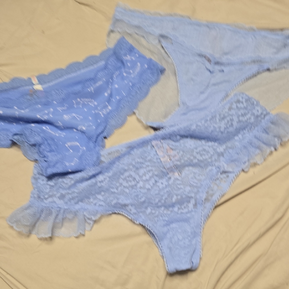 Victoria's Secret Light Blue Lace Bikini & Thong Set 3pc New